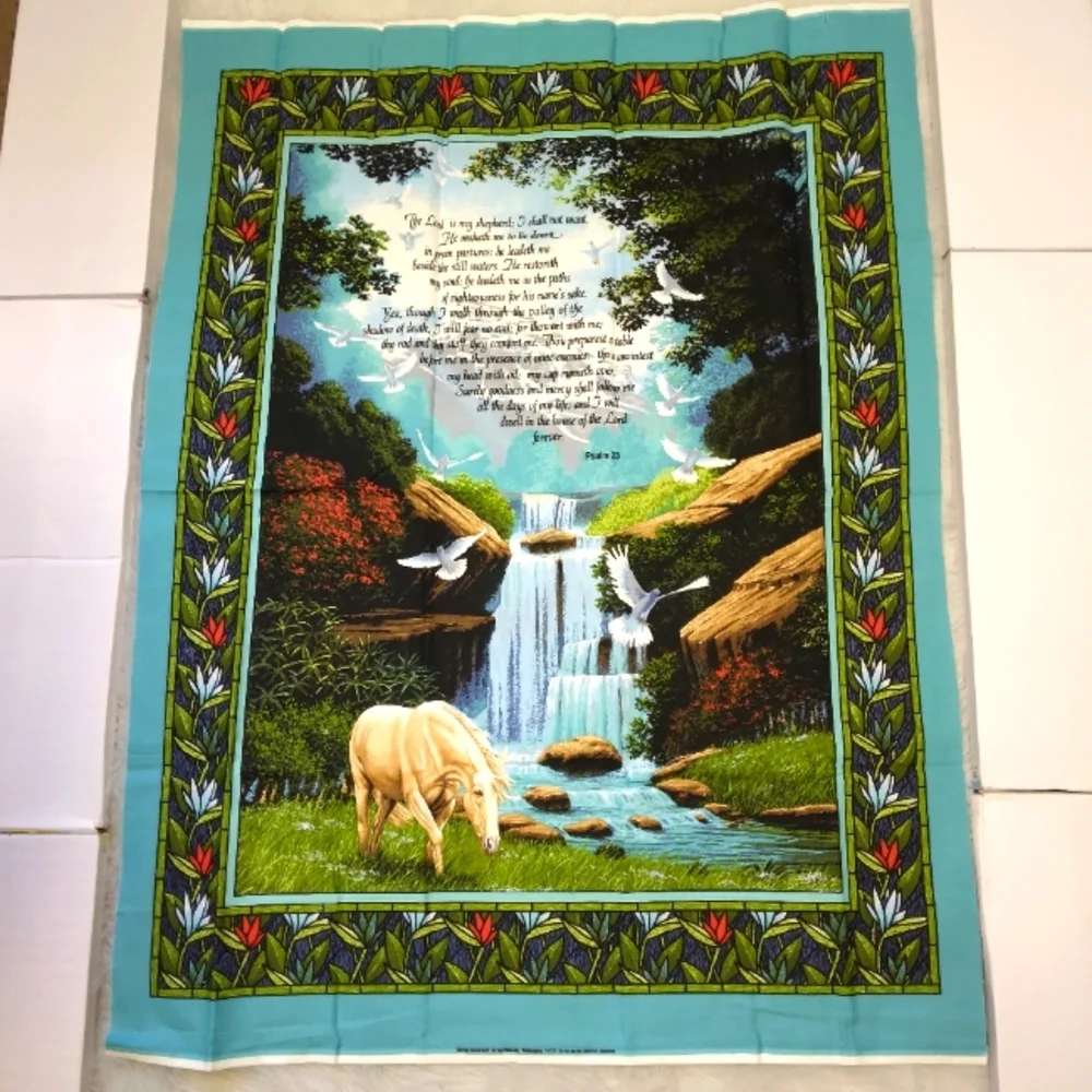 FABRIC PANEL "The Lord In My Shepherd 1 Ydx42 In Makes Lap Quilt Or Wall Hanging - Picture 1 of 11